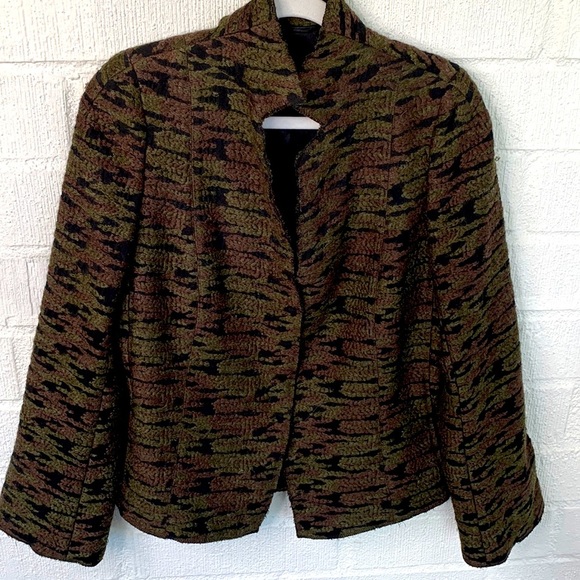 Akris Silk Tweed Knit Green Brown Notched Blazer size 10 - Picture 1 of 7